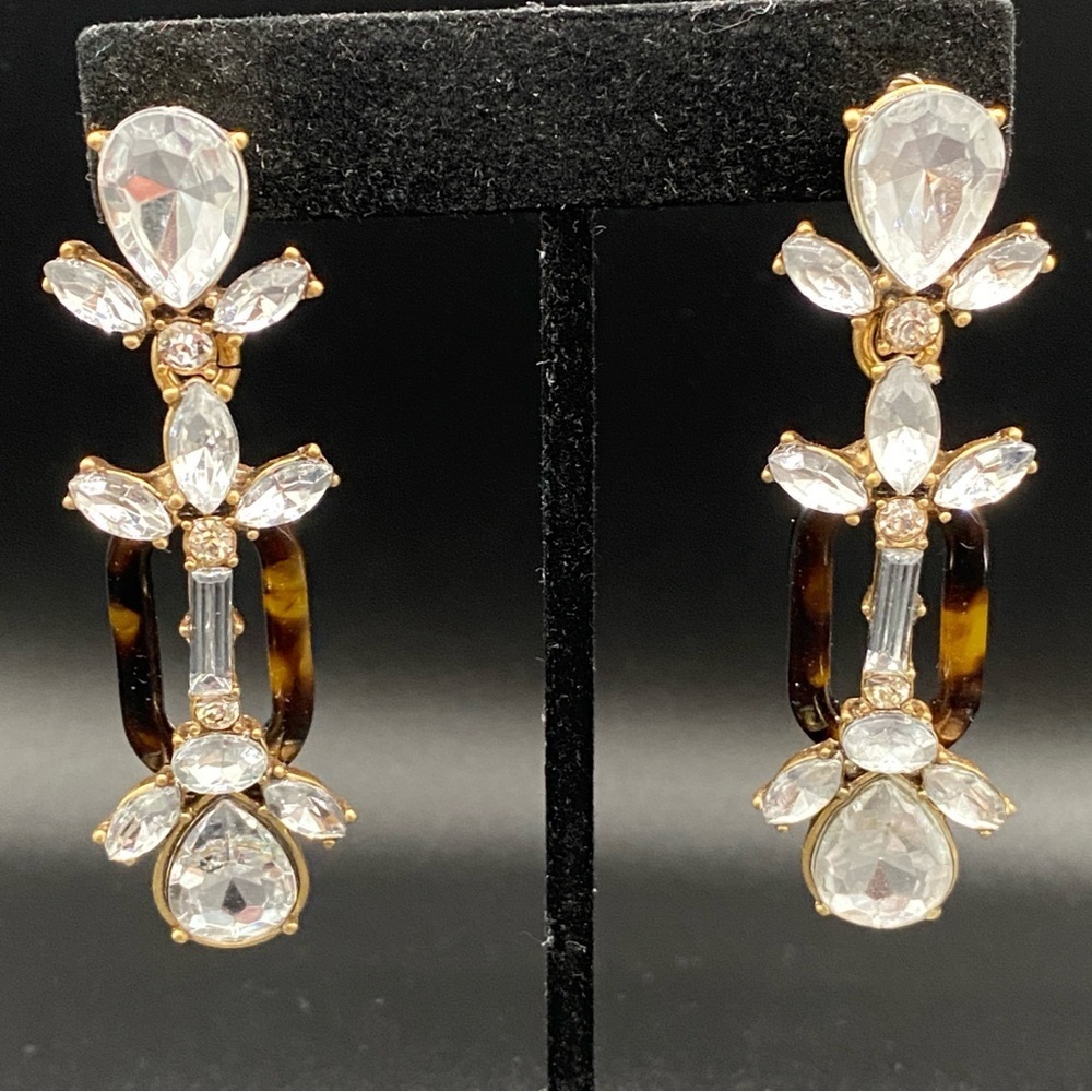 J.Crew Signed Tortoise Shell and Chunky Sparkly Dangle Earrings - Picture 8 of 11
